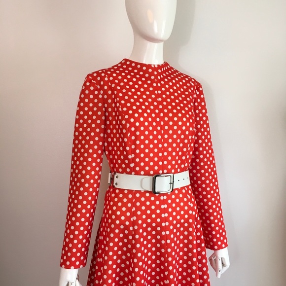 Vintage 1960s 1970s Mod Polka Dot Red White Dress - Picture 4 of 7
